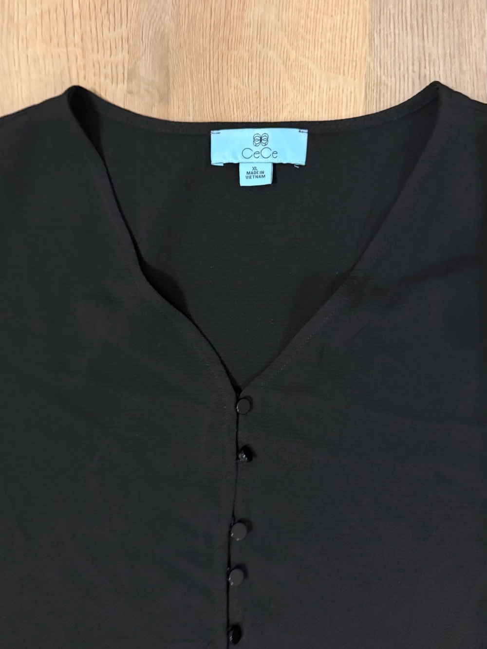 CeCe Black V-Neck Button Front Blouse